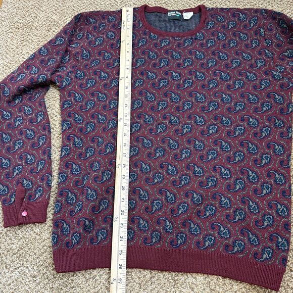 James River Traders Vintage 100% Virgin Wool Paisley Sweater 90s Dad Sz L EUC - Picture 8 of 10